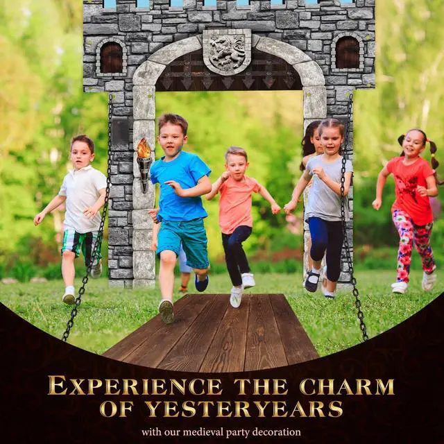 Alt view image 4 of 6 - 6 Pcs 70 Inch 3D Medieval Party Decorations Medieval Castle Door Cover Castle Backdrop Enchanted Entrance Ground Stereo Chain Decorations Door Windows Props Banner Pirate Vampire Party