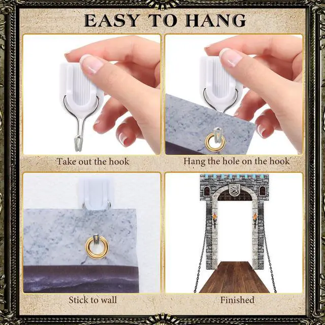 Alt view image 5 of 6 - 6 Pcs 70 Inch 3D Medieval Party Decorations Medieval Castle Door Cover Castle Backdrop Enchanted Entrance Ground Stereo Chain Decorations Door Windows Props Banner Pirate Vampire Party