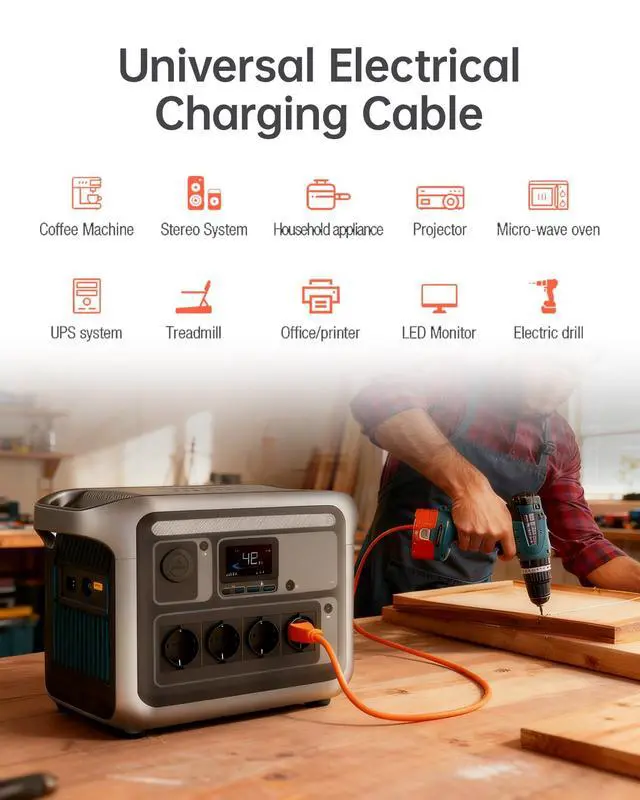 Alt view image 3 of 6 - Heavy-Duty Power Station Charging Cable, 125V 15A AC Power Cord for Jackery Explorer 2000/1500/1000 Pro, for Ecoflow Delta/River Series, for Bluetti EB3A, for Anker 757/767, 2M (6.6FT)