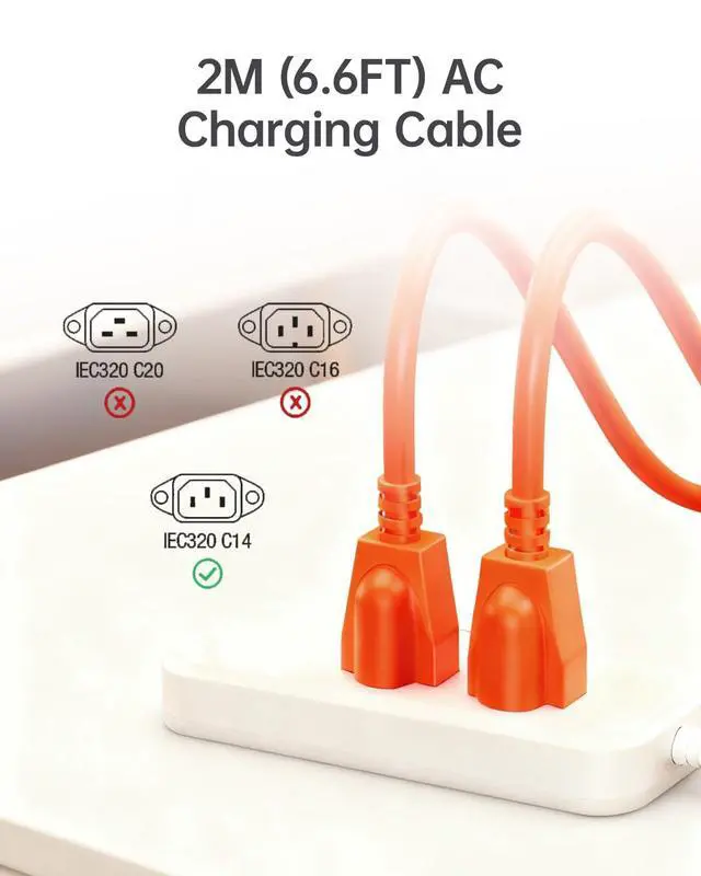 Alt view image 6 of 6 - Heavy-Duty Power Station Charging Cable, 125V 15A AC Power Cord for Jackery Explorer 2000/1500/1000 Pro, for Ecoflow Delta/River Series, for Bluetti EB3A, for Anker 757/767, 2M (6.6FT)