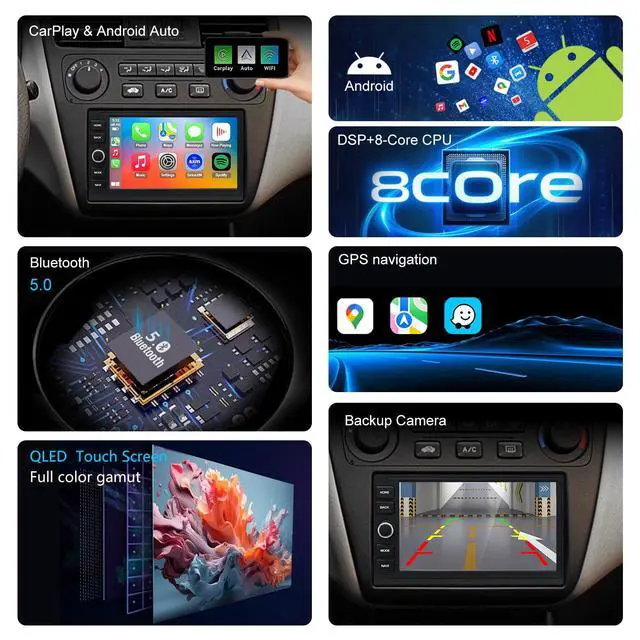 Alt view image 4 of 6 - QLED Radio for Honda Accord 1996 1997 1998 1999 2000 2001 2002 Upgrade,Touch Screen Stereo Replacement,Wireless carplay Android auto,Free Camera
