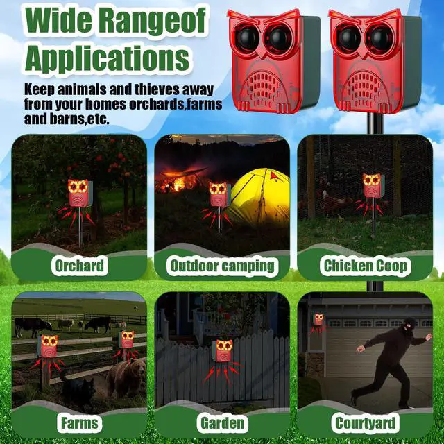 Alt view image 7 of 7 - 2 Set Solar Outdoor Alarm Motion Sensor 13 Sounds Including Dog Barking& Gunshot 129db Security Siren Ultrasonic Detector Strobe Light 4 Modes Animal Deterrent Waterproof Alarm for Home, Farm