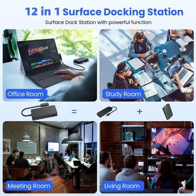 Alt view image 6 of 7 - 2026 New Surface Dock Triple Displays 4K HDMI+DP+Thunderbolt 4, 12 in 1 Surface Pro Docking Station with 120W Power Adapter for Surface Pro 11/10/9/8/X/7/6/5/4/3, Surface Laptop, Surface Book Go