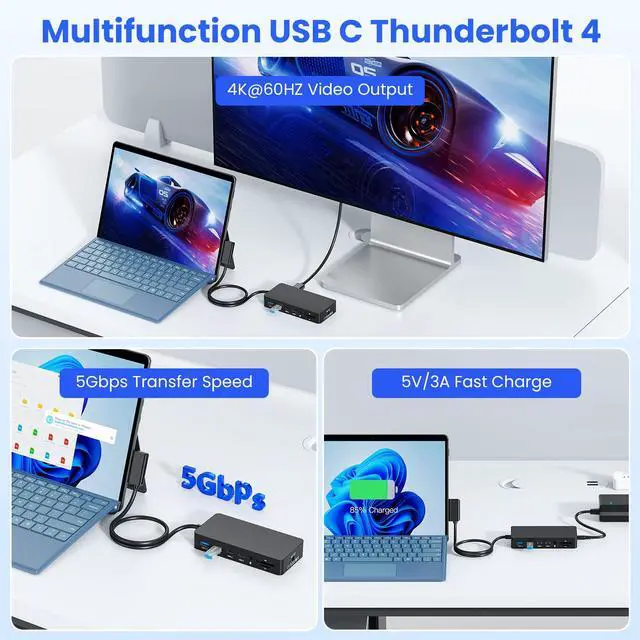 Alt view image 7 of 7 - 2026 New Surface Dock Triple Displays 4K HDMI+DP+Thunderbolt 4, 12 in 1 Surface Pro Docking Station with 120W Power Adapter for Surface Pro 11/10/9/8/X/7/6/5/4/3, Surface Laptop, Surface Book Go