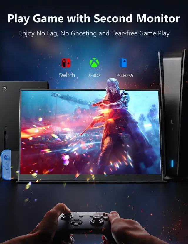 Alt view image 7 of 7 - Portable Monitor 14 inch 2160 * 1440P IPS Laptop Monitor, Dual USB C HDMI Second Computer Screen, Gaming Display with 2 Speakers, Travel Monitor for Laptop PS4/5 PC Phone Xbox Switch
