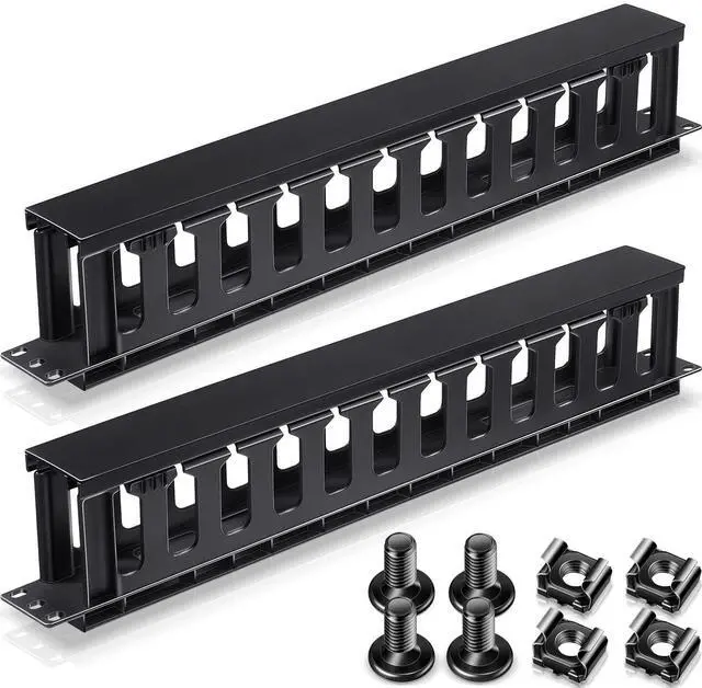 Main image of 4 Pcs 1U Rack Cable Management Sleeves Horizontal Mount Cable 12 Slot Management Clips Rack with Panel Cover 19 Inch for Wall Shelf Mount