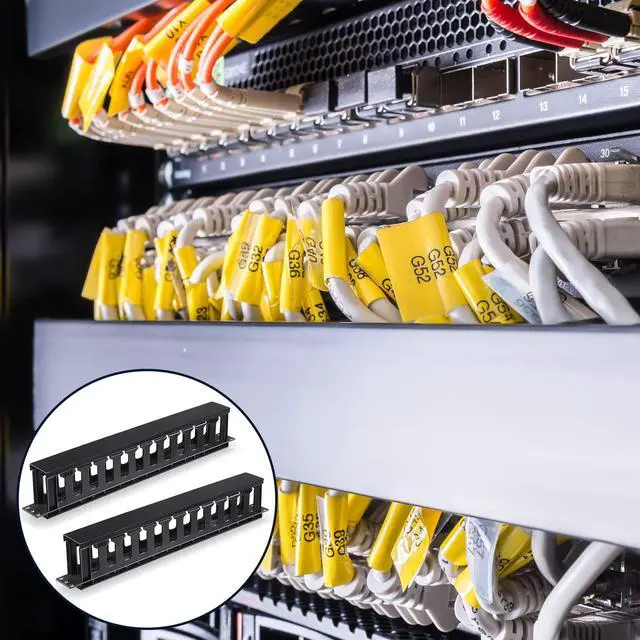 Alt view image 2 of 7 - 4 Pcs 1U Rack Cable Management Sleeves Horizontal Mount Cable 12 Slot Management Clips Rack with Panel Cover 19 Inch for Wall Shelf Mount
