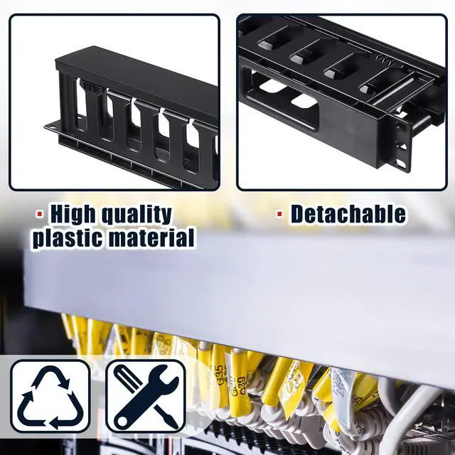 Alt view image 4 of 7 - 4 Pcs 1U Rack Cable Management Sleeves Horizontal Mount Cable 12 Slot Management Clips Rack with Panel Cover 19 Inch for Wall Shelf Mount