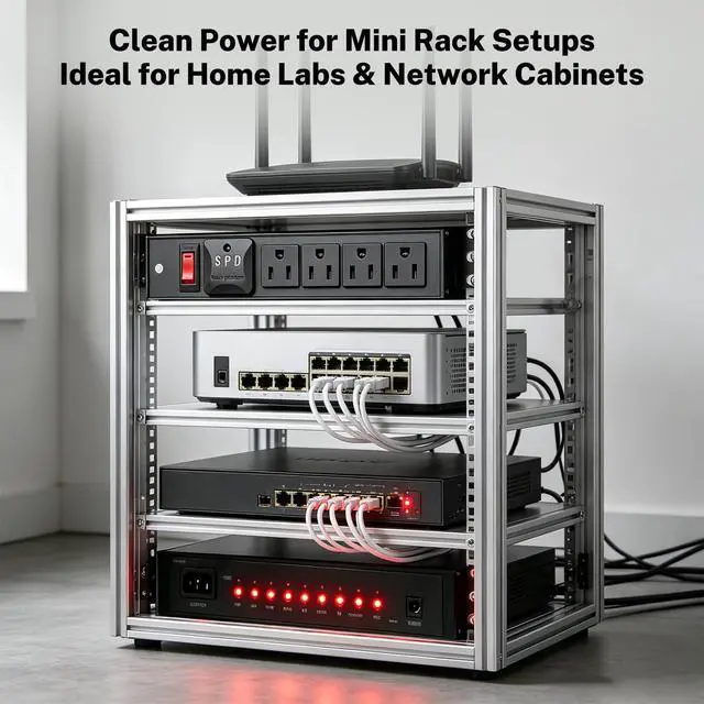 Alt view image 3 of 5 - 10-Inch Rack PDU, 1U 4-Outlet Surge Power Strip, 6 FT | ETL Listed metal housing, reset switch for compact network racks