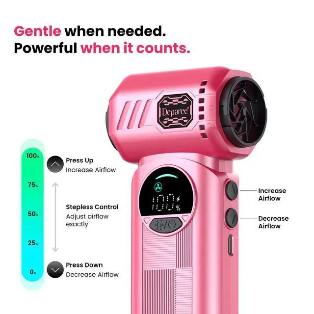 Alt view image 6 of 7 - Compressed Air Duster, 150000RPM Electric Air Duster with 6 Nozzles, Adjustable Speed, LED Light & 8000mAh Battery, Rechargeable Cordless Turbo Air Blower for Keyboard, PC, Car &Home Cleaning
