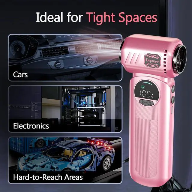 Alt view image 5 of 7 - Compressed Air Duster, 150000RPM Electric Air Duster with 6 Nozzles, Adjustable Speed, LED Light & 8000mAh Battery, Rechargeable Cordless Turbo Air Blower for Keyboard, PC, Car &Home Cleaning