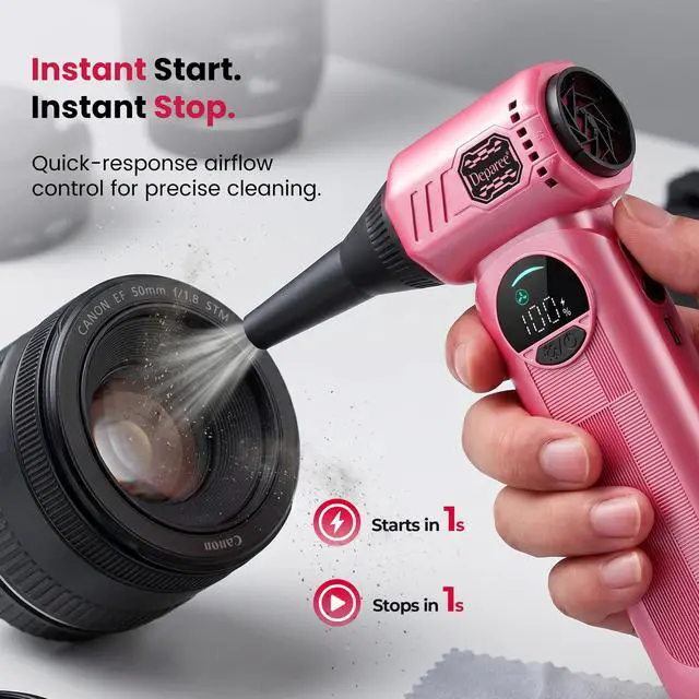 Alt view image 7 of 7 - Compressed Air Duster, 150000RPM Electric Air Duster with 6 Nozzles, Adjustable Speed, LED Light & 8000mAh Battery, Rechargeable Cordless Turbo Air Blower for Keyboard, PC, Car &Home Cleaning