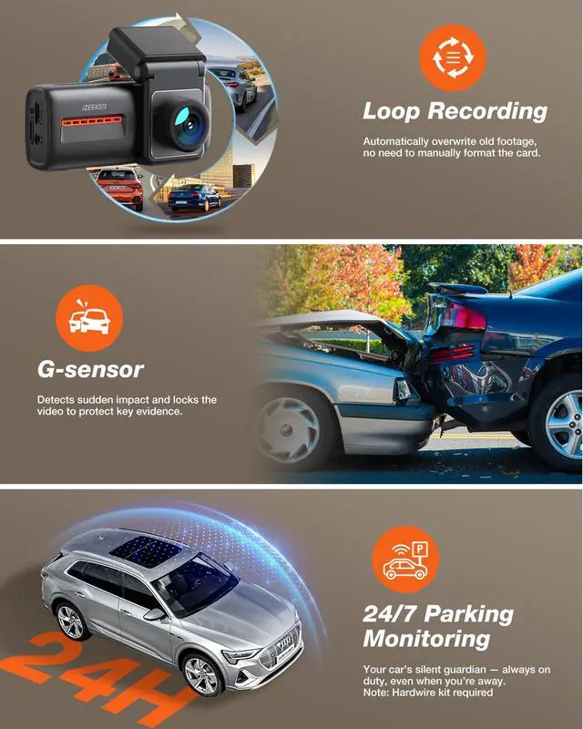 Alt view image 6 of 7 - 4K Dash Cam Front and Rear, 4K+1080P Dual Dash Camera for Cars | 2.99" Display, WiFi6, APP Control, Night Vision, WDR, G-Sensor, Loop Recording, 24H Parking Mode, Voice Prompt, No SD Card