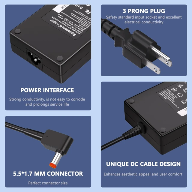 Alt view image 6 of 7 - 19.5V 9.23A 180W for Acer Laptop Charger Nitro Predator Helios Triton Compatible with Acer Nitro 5 7 AN515-57 AN515-55 53 Predator Helios 300 G3-571 PH315-52 Triton 300 Series Laptop-5.5x1.7MM