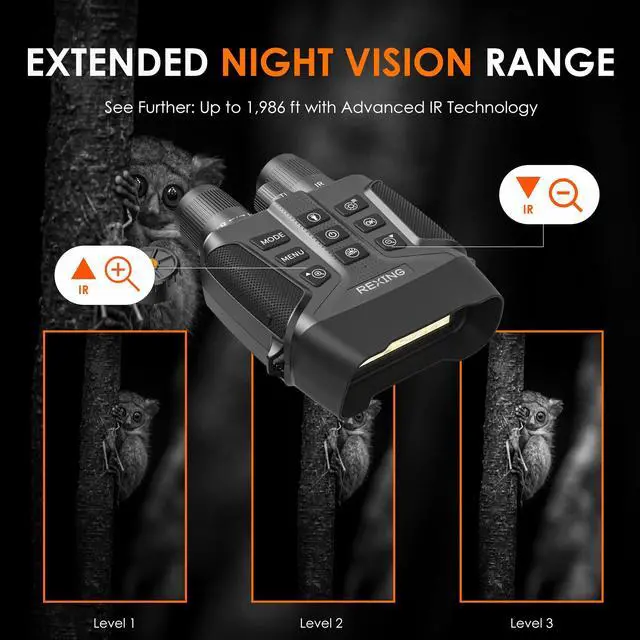 Alt view image 4 of 7 - USA B1 Compass Night Vision Binoculars 4K Ultra HD, Integrated Compass, Flashlight, Weather Resistant, IR Night Vision, 5X Digital Zoom, Video Recording, and Photos