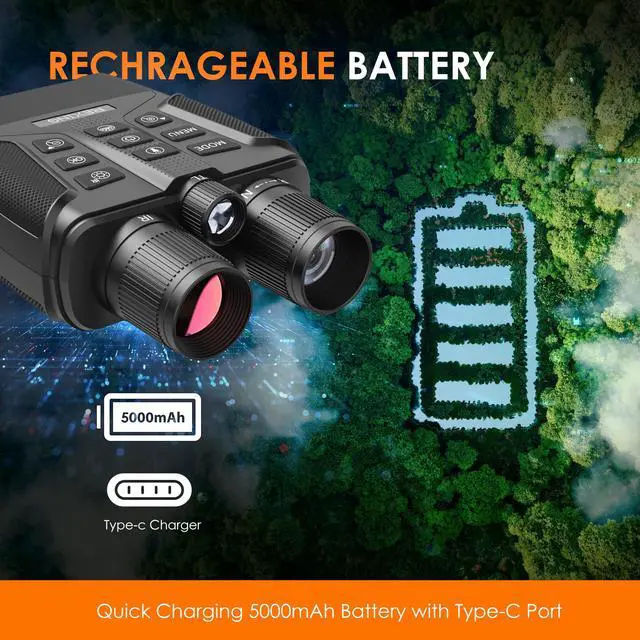 Alt view image 5 of 7 - USA B1 Compass Night Vision Binoculars 4K Ultra HD, Integrated Compass, Flashlight, Weather Resistant, IR Night Vision, 5X Digital Zoom, Video Recording, and Photos