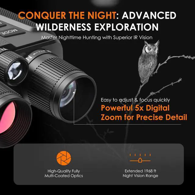 Alt view image 6 of 7 - USA B1 Compass Night Vision Binoculars 4K Ultra HD, Integrated Compass, Flashlight, Weather Resistant, IR Night Vision, 5X Digital Zoom, Video Recording, and Photos