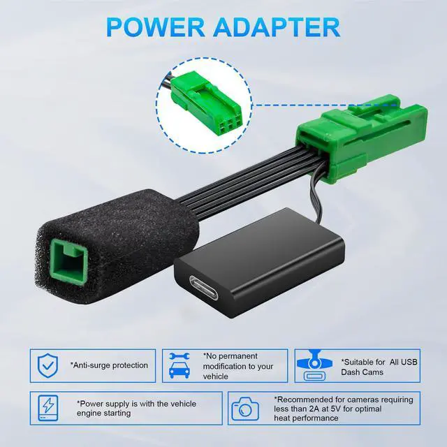 Alt view image 6 of 7 - Dashcam Power Adapter 3 Pin (Model A) Custom for Volvo XC40 XC60 XC90 S60 V60 C40 and More,Hide The Wires, GPS Radar Mirror Camera Dash Cam Adapter Cable, Connects to Rearview Mirror (Hidden)
