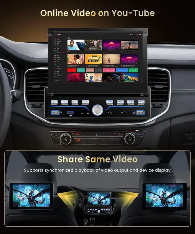 Alt view image 5 of 7 - 7'' Flip Out Screen Single Din Car Stereo with Piano Keys,Wireless CarPlay Android Auto,HD IPS Touchscreen Radio with Bluetooth,FM Radio Receiver Support USB/Type-C,Mirror Link,Backup Camera