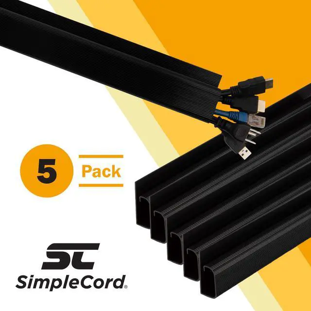 Alt view image 2 of 7 - Simple Cord 5 Pack of 16-Inch J Channel Cable Management Under Desk - Easy to Install Adhesive Mount Cord Organizer for Desk, Home Office, No-Drill Wall Cable Organizer (Black)