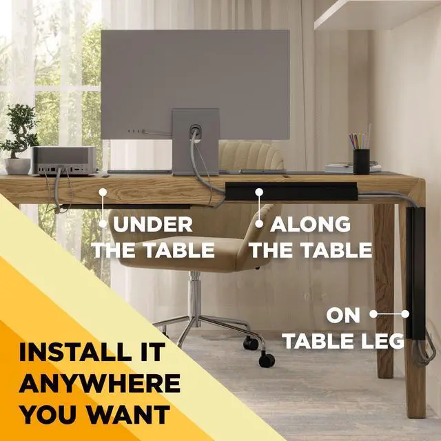 Alt view image 4 of 7 - Simple Cord 5 Pack of 16-Inch J Channel Cable Management Under Desk - Easy to Install Adhesive Mount Cord Organizer for Desk, Home Office, No-Drill Wall Cable Organizer (Black)