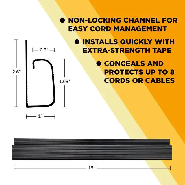 Alt view image 5 of 7 - Simple Cord 5 Pack of 16-Inch J Channel Cable Management Under Desk - Easy to Install Adhesive Mount Cord Organizer for Desk, Home Office, No-Drill Wall Cable Organizer (Black)