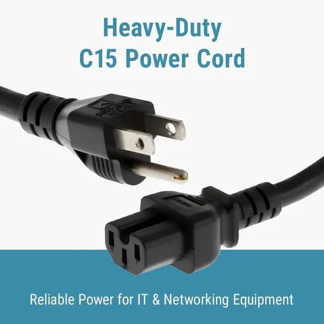 Alt view image 2 of 7 - 3 Prong AC Power Cord Cable 6ft (1.8m), 14AWG 5-15P to C15 | Heavy Duty 14 AWG Extension Cord Cable, 15A/125V, for Home, Office, Appliances, Electronics and Power Tools, Black