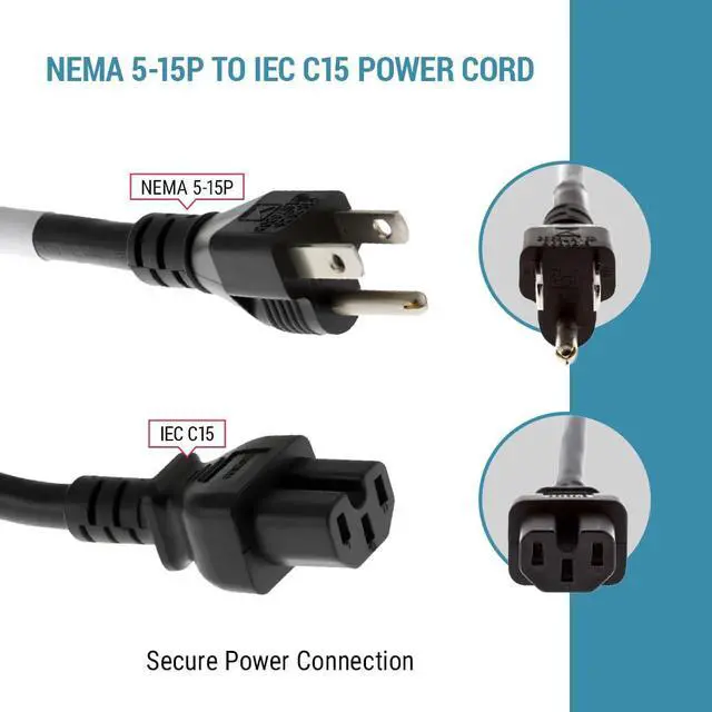Alt view image 4 of 7 - 3 Prong AC Power Cord Cable 6ft (1.8m), 14AWG 5-15P to C15 | Heavy Duty 14 AWG Extension Cord Cable, 15A/125V, for Home, Office, Appliances, Electronics and Power Tools, Black