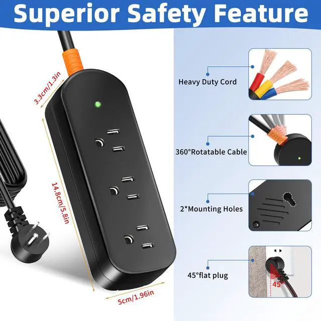 Alt view image 6 of 7 - Outdoor Power Strip Weatherproof, 10FT Outdoor Extension Cord, IPX6 Waterproof Surge Protector with 3 Wide Outlets, Shockproof Overload Protection for Camping, Garden, Industrial, Home Power Strip