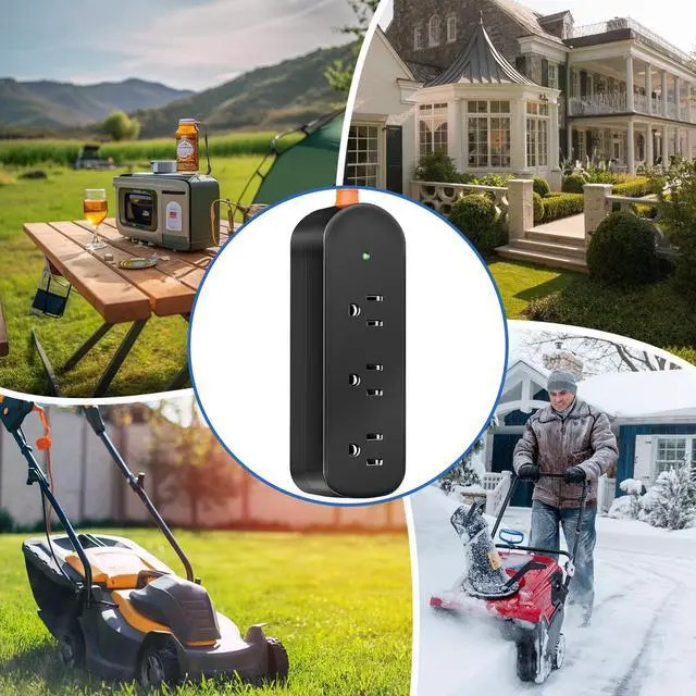 Alt view image 7 of 7 - Outdoor Power Strip Weatherproof, 10FT Outdoor Extension Cord, IPX6 Waterproof Surge Protector with 3 Wide Outlets, Shockproof Overload Protection for Camping, Garden, Industrial, Home Power Strip