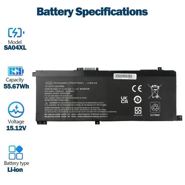Alt view image 2 of 7 - SA04XL Laptop Battery for HP Envy X360 15-DR 15-DR0010TX Series 15.12V | 55.67Wh for HSTNN-OB1F HSTNN-OB1G HSTNN-UB7U L43248-541 L43248-AC1 L43248-AC2 L43267-005