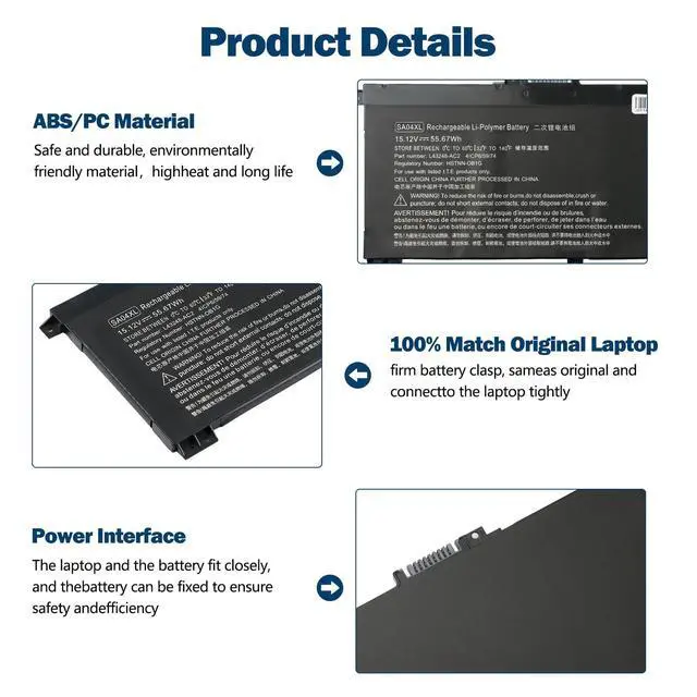 Alt view image 5 of 7 - SA04XL Laptop Battery for HP Envy X360 15-DR 15-DR0010TX Series 15.12V | 55.67Wh for HSTNN-OB1F HSTNN-OB1G HSTNN-UB7U L43248-541 L43248-AC1 L43248-AC2 L43267-005