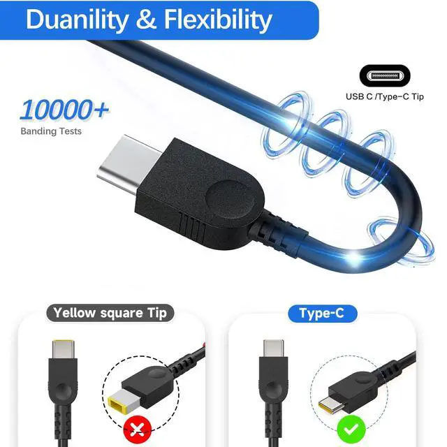 Alt view image 4 of 7 - 140W USB C Charger Compatible with Lenovo Yoga Pro 9i, Slim Pro 9 7, IdeaPad Pro 5, Legion Pro 5 7 5i 7i 9i, Slim 5 7, LOQ 15, ThinkPad P1, PD 3.1 Fast Laptop Power Adapter Type C