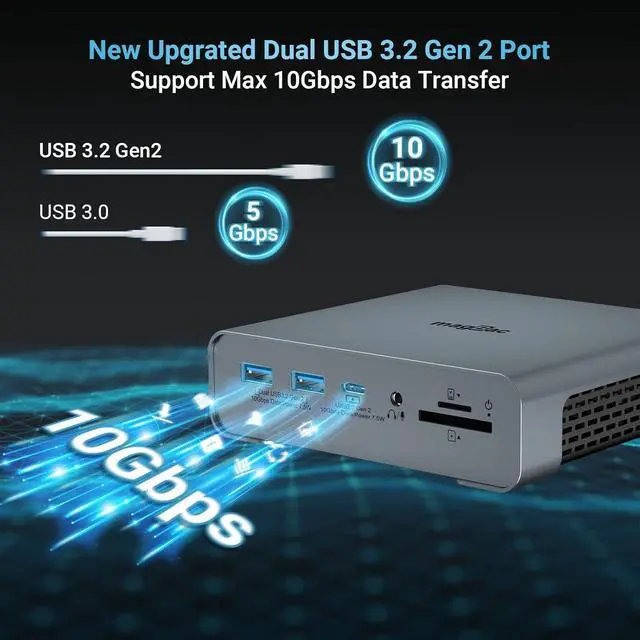 Alt view image 5 of 7 - USB C Docking Station Triple Monitor for Full-Featured C Port Laptop 16-in-1 Laptop Docking Station with 5 USB A, 3 USB C, Dual 4K HDMI, 4K DP, 1000Mbps LAN, SD/TF, 3.5mm Audio/Mic, 65W AC Adapter