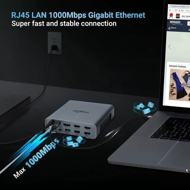 Alt view image 6 of 7 - USB C Docking Station Triple Monitor for Full-Featured C Port Laptop 16-in-1 Laptop Docking Station with 5 USB A, 3 USB C, Dual 4K HDMI, 4K DP, 1000Mbps LAN, SD/TF, 3.5mm Audio/Mic, 65W AC Adapter