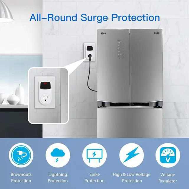 Alt view image 2 of 7 - Surge Protector, Power Surge Protector Outlet, Voltage Regulator, Heavy Duty Whole House Wall Surge Protector for Home, Office, Travel, LED Indicator Light, Single Outlet, 120V, 15A, 2 Pack