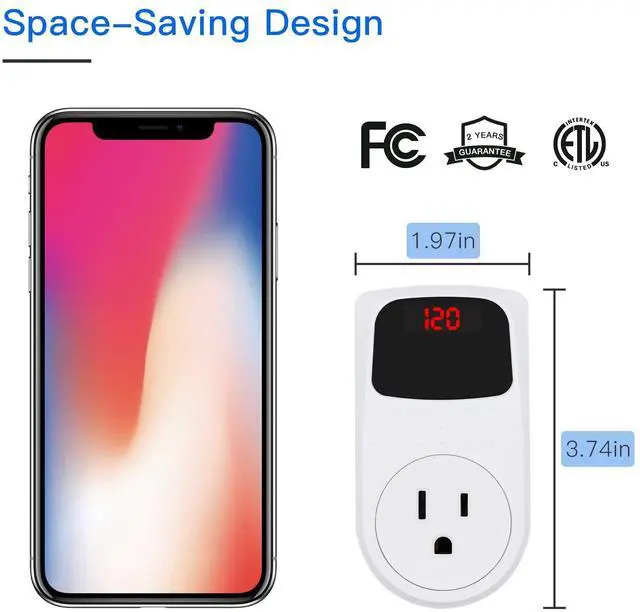 Alt view image 4 of 7 - Surge Protector, Power Surge Protector Outlet, Voltage Regulator, Heavy Duty Whole House Wall Surge Protector for Home, Office, Travel, LED Indicator Light, Single Outlet, 120V, 15A, 2 Pack