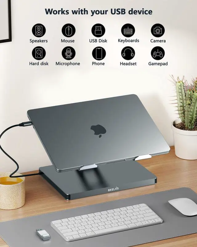 Alt view image 3 of 7 - USB C Hub Stand for MacBook Pro, 10 in 1 Adapter for MacBook Air Docking Station with 4K 60Hz HDMI, RJ45 Gigabit Ethernet, SD/TF Card Reader, 4 USB 3.0 for iPad/Dell HP/Surface/Lenovo Laptop Dock
