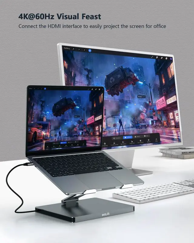 Alt view image 4 of 7 - USB C Hub Stand for MacBook Pro, 10 in 1 Adapter for MacBook Air Docking Station with 4K 60Hz HDMI, RJ45 Gigabit Ethernet, SD/TF Card Reader, 4 USB 3.0 for iPad/Dell HP/Surface/Lenovo Laptop Dock