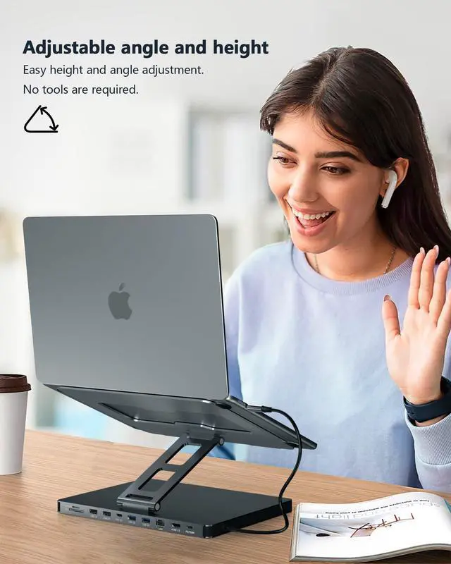 Alt view image 7 of 7 - USB C Hub Stand for MacBook Pro, 10 in 1 Adapter for MacBook Air Docking Station with 4K 60Hz HDMI, RJ45 Gigabit Ethernet, SD/TF Card Reader, 4 USB 3.0 for iPad/Dell HP/Surface/Lenovo Laptop Dock