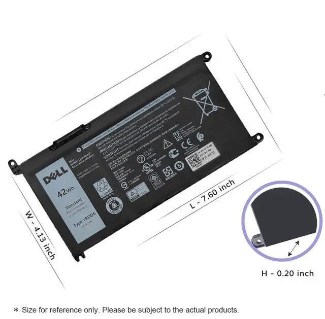 Alt view image 3 of 7 - DELL YRDD6 1VX1H Laptop Battery for Dell Inspiron 7586 5482 5485 5491 3310 2-in-1 3493 3582 3593 3793 5493 5593 5480 5590 5591 5594 5598 15 3583 3584 Vostro 3491 5481 5581 5490 5590 VM732 3Cell 42Wh