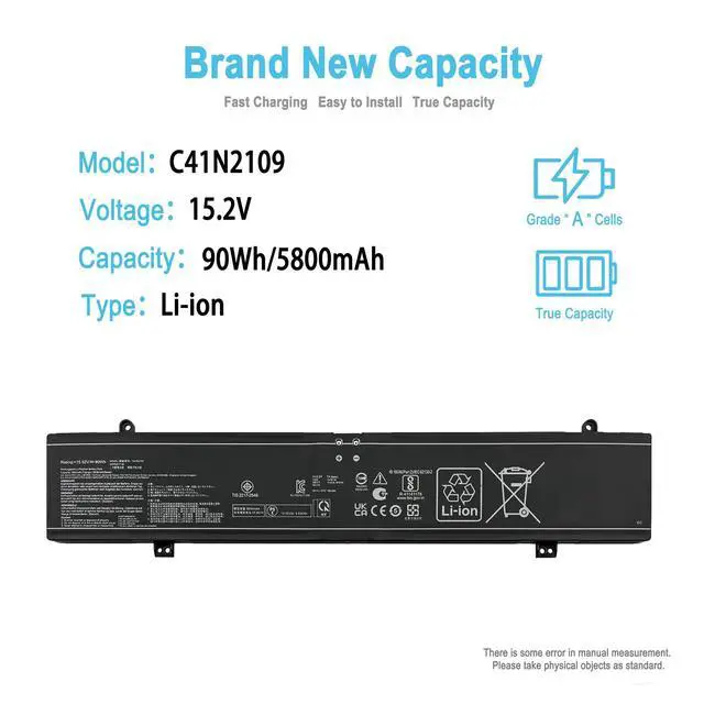 Alt view image 2 of 7 - 90Wh C41N2109 Replacement Laptop Battery for ASUS Rog Flow X16 GV601RE GV601RM GV601VU ROG Strix G16 G614J G614JV Rog Strix G18 G814JU G814JV ROG Zephyrus M16 GU604V GU604VY Series 5800mAh 15.2V