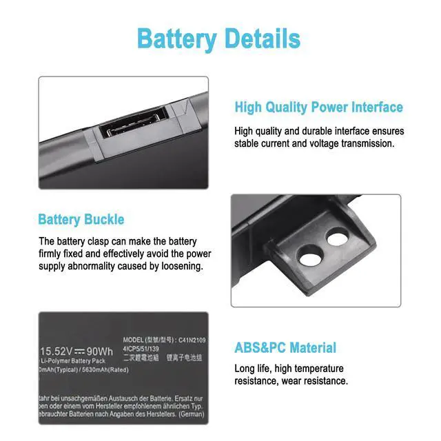 Alt view image 3 of 7 - 90Wh C41N2109 Replacement Laptop Battery for ASUS Rog Flow X16 GV601RE GV601RM GV601VU ROG Strix G16 G614J G614JV Rog Strix G18 G814JU G814JV ROG Zephyrus M16 GU604V GU604VY Series 5800mAh 15.2V