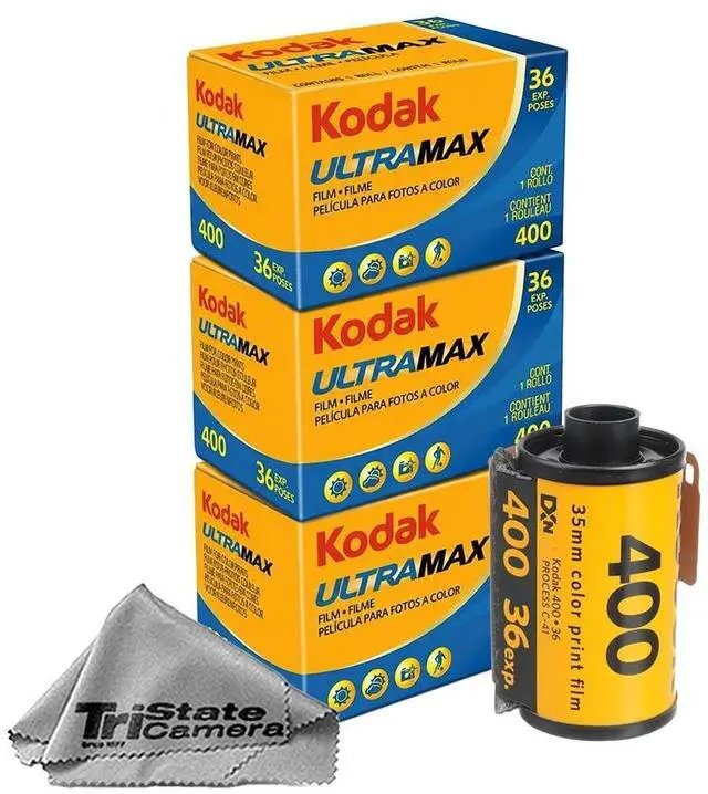 Main image of GC/UltraMax 400 35mm Color Negative Film (3-Pack) 36 Exposures per Roll, ISO 400, Daylight-Balanced Print Film + TSC Microfiber Cloth
