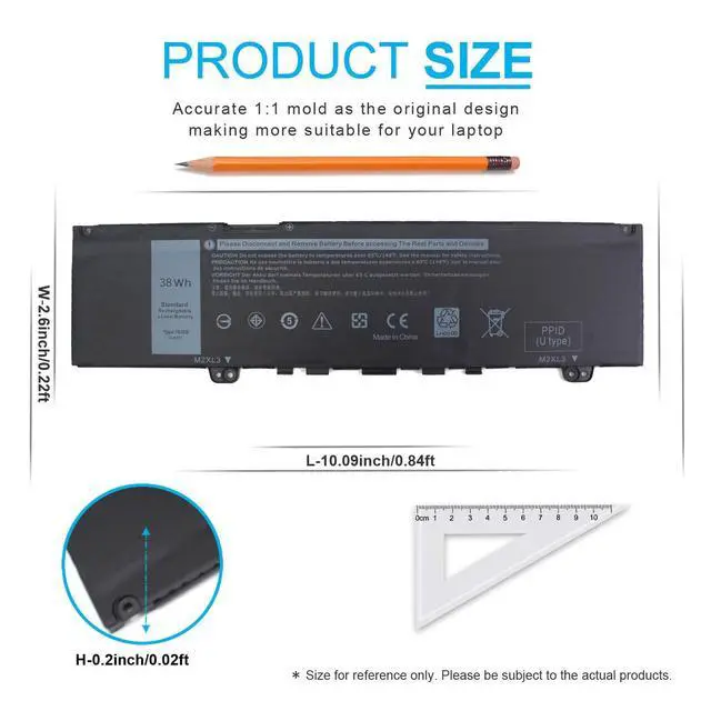 Alt view image 3 of 6 - 38Wh Type F62G0 Laptop Battery for Dell Inspiron 13 7000 2-in-1 7373 7386 7370 7380 5370 P83G P87G P91G P83G001 P83G002 P87G001 P91G001 Vostro 5370 F62GO RPJC3 39DY5 039DY5 0RPJC3 11.4V 3-Cell