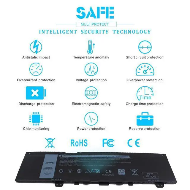 Alt view image 5 of 6 - 38Wh Type F62G0 Laptop Battery for Dell Inspiron 13 7000 2-in-1 7373 7386 7370 7380 5370 P83G P87G P91G P83G001 P83G002 P87G001 P91G001 Vostro 5370 F62GO RPJC3 39DY5 039DY5 0RPJC3 11.4V 3-Cell
