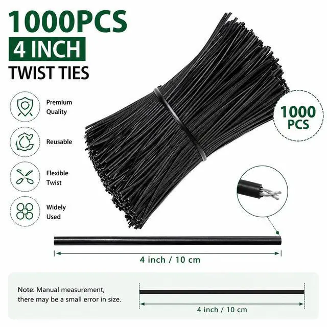 Alt view image 2 of 7 - 1000Pcs 4 Inch Plastic Twist Ties for Bags, Wire Cable Ties for Plants,Breads,Household and Office Use