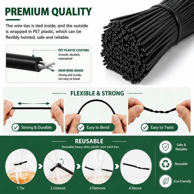 Alt view image 4 of 7 - 1000Pcs 4 Inch Plastic Twist Ties for Bags, Wire Cable Ties for Plants,Breads,Household and Office Use