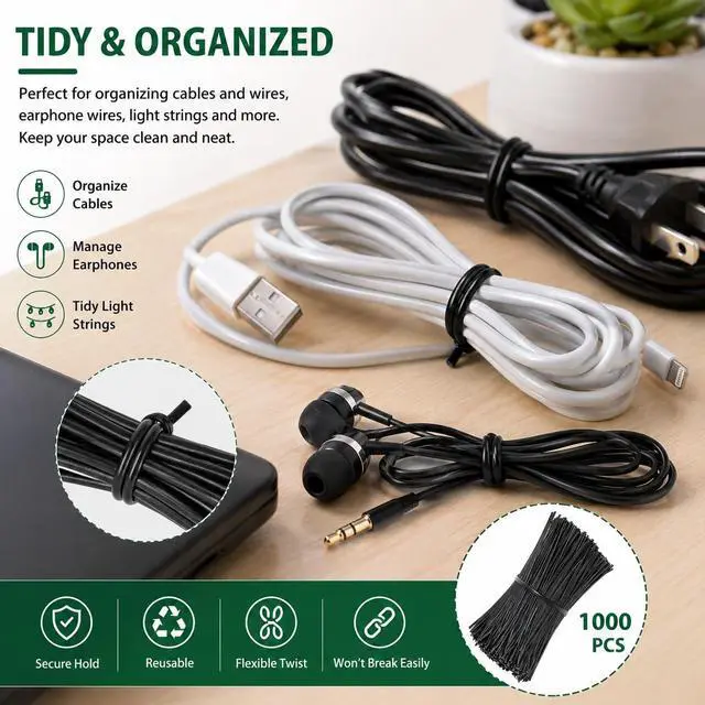 Alt view image 6 of 7 - 1000Pcs 4 Inch Plastic Twist Ties for Bags, Wire Cable Ties for Plants,Breads,Household and Office Use