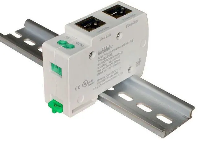 Main image of WTH-SG/RJ45-E DIN-Rail Mounted Gigabit Ethernet PoE Surge Protector Full GDT 1-2 3-6 TVS Surge Protection